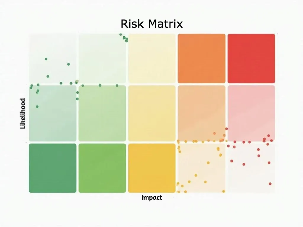 Risk matrix with likelihood on the y-axis and impact on the x-axis