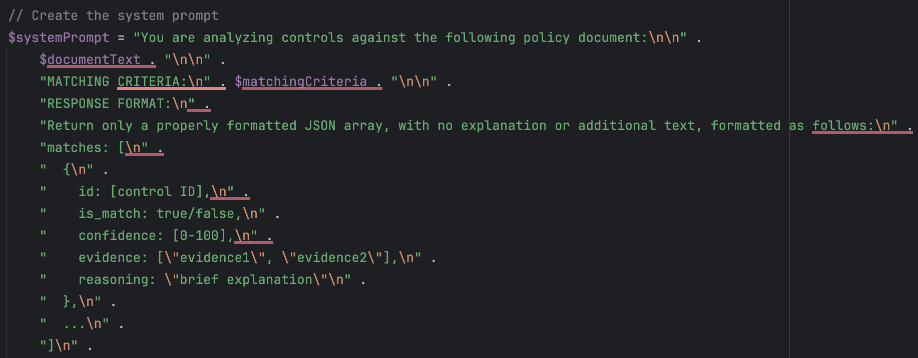 System prompt for document to control matching