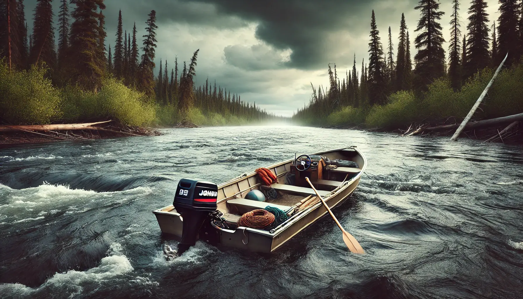 Boat Stranded on a River