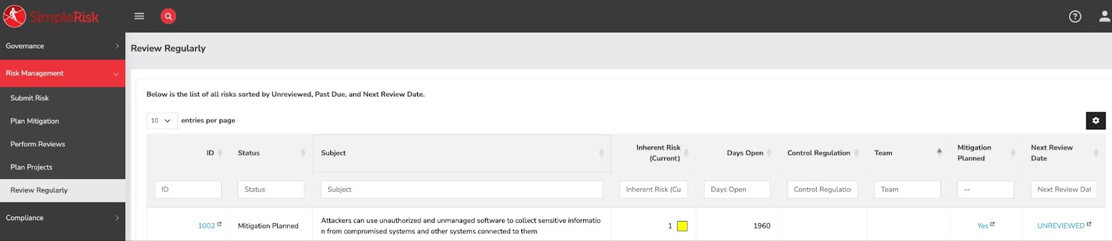 Risk register