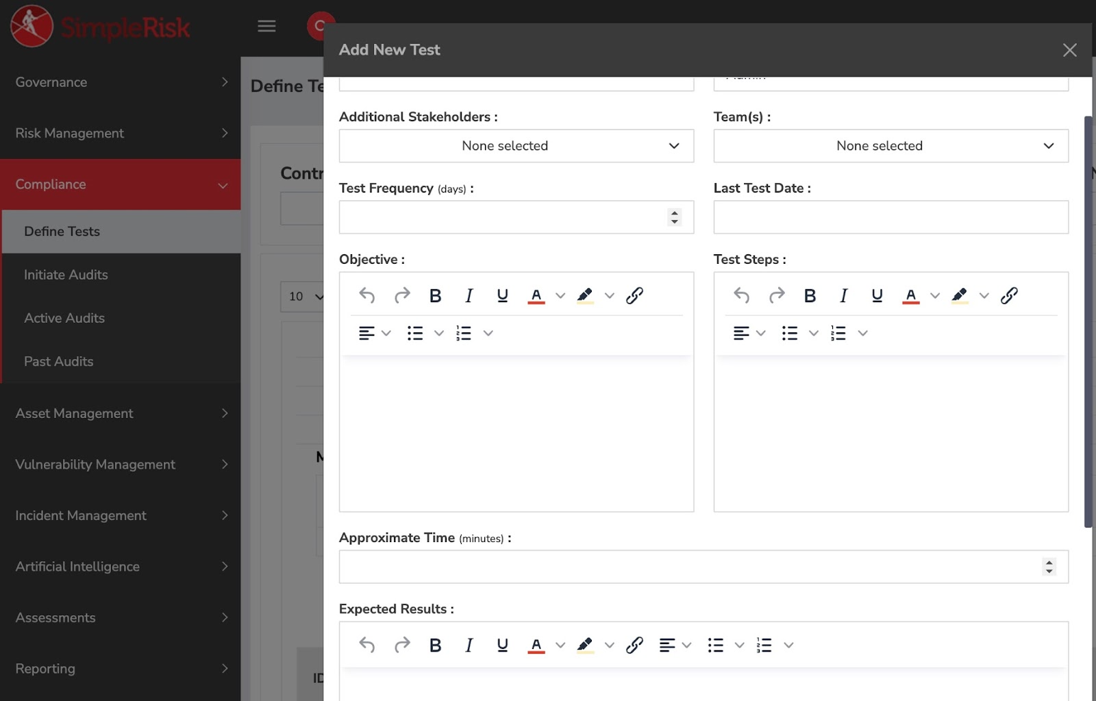 SimpleRisk template for creating control tests